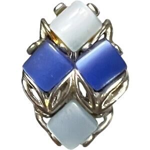 Vintage Blue Stone Clip On Statement Earring Costume Jewelry Retro